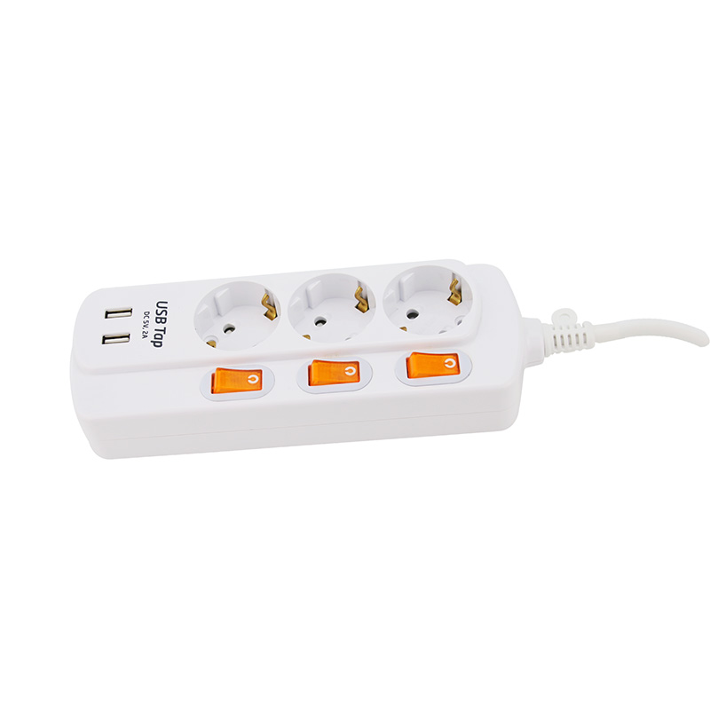 Resistência química 3 Soletes da UE Socket com 2 portas USB e 3 interruptor individual