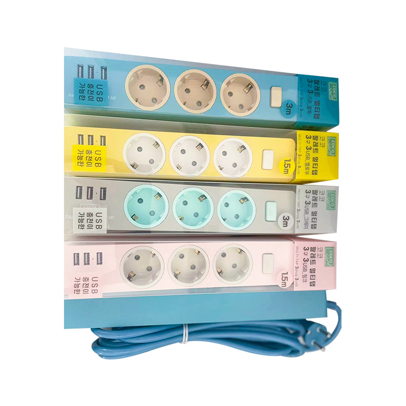 Colorido 3 tomadas KC Socket Socket com 3 portas USB e 1 interruptor mestre
